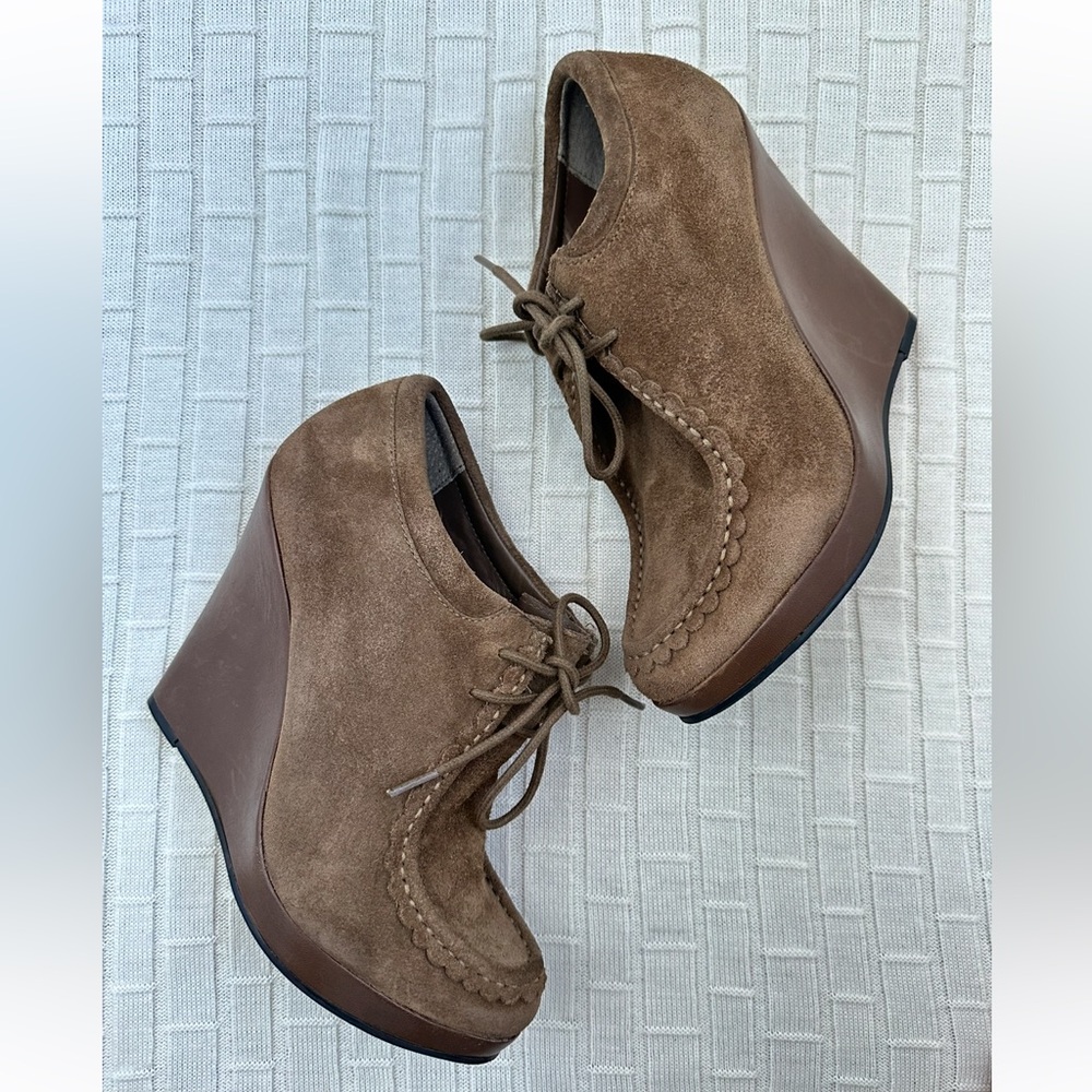 Minelli Tan Suede Wedge Shoes